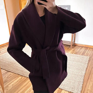 Harris Wharf London Purple Collared Wool Blend Tie Waist Classic Trench Coat 42